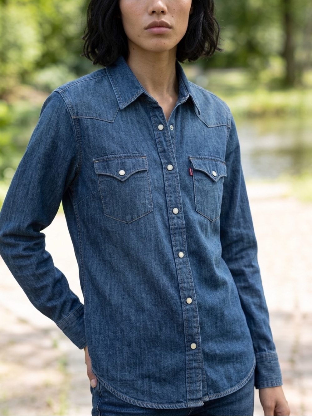 Levi’s Woman Denim Western Shirt - Blue, Snap on.